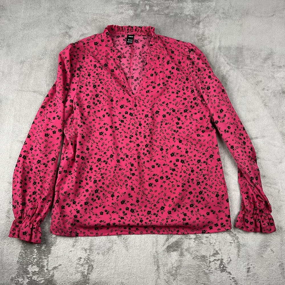 Shein Womens V-Neck XL Floral Pullover Long Sleeve Pink